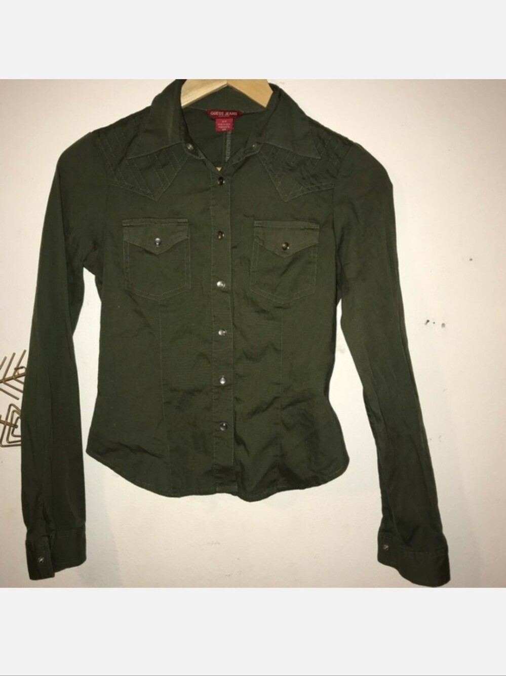 Guess Olive Green Button-Up Western Shirt